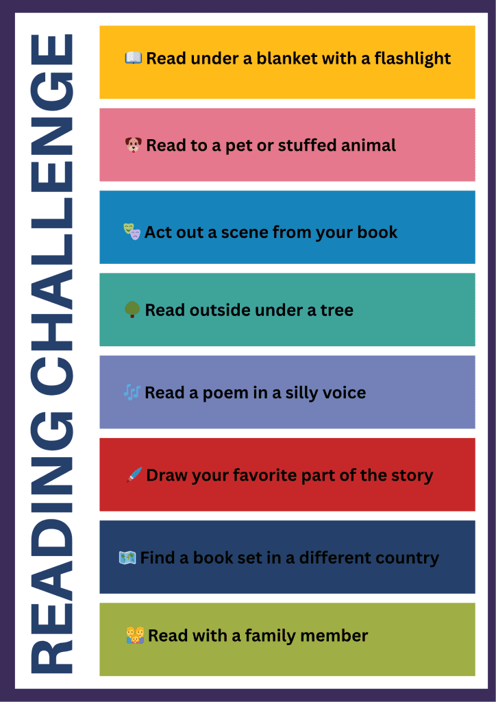 Free reading challenge chart for kids - make reading an adventure!